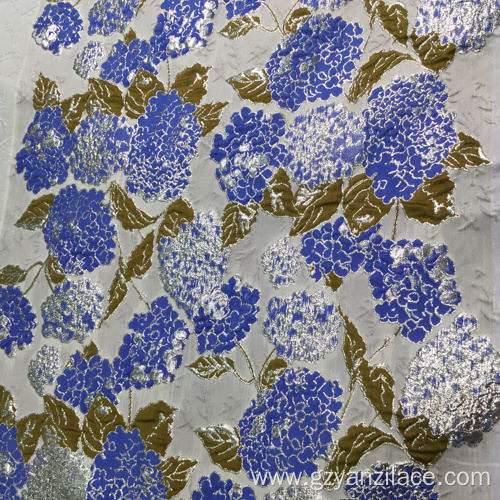 Blue Navy Flower Jacquard Brocade Fabric